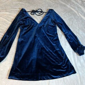 Free People Misha Velvet Mini Dress Long Sleeve Blue Size XS EUC